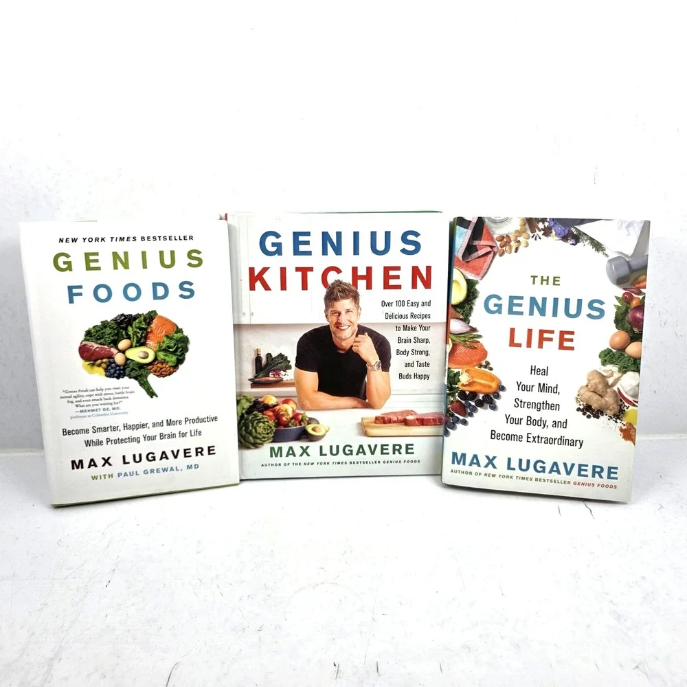 Lot of‎ 3 Max Lugavere Genius Life Kitchen Foods Hardcover Books Dust Covers NEW